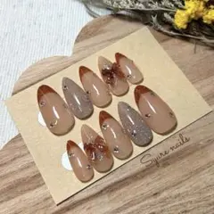 【現品】フレンチネイル 赤 フラッシュ リボン 春 大人ガーリー