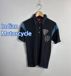 ◾️INDIAN MOTOCYCLE◾️半袖ポロシャツ ワッペン付き ブラック:Mのサムネイル