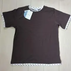 新品 しまむら Helm 接触冷感 ドット柄 配色 Tシャツ ブラウン Lのサムネイル