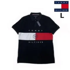 トミーヒルフィガー ポロシャツ US購入 ロゴ刺繍(L)黒 181214