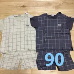 恐竜 チェック柄 セットアップ 双子 セット 90 プティマイン