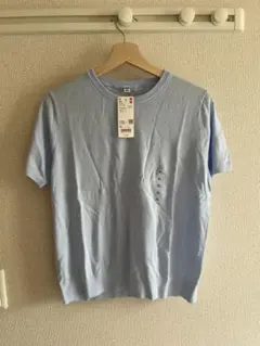 新品　UNIQLO UVカットクルーネックセーター 半袖 ライトブルー