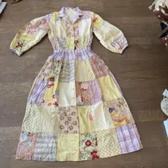 ピンクハウス　イエロー系パッチワークデザイン 長袖ワンピース
