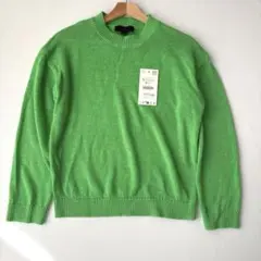 ZARA ストレートプレーンオープンニット　グリーン S 品番214252