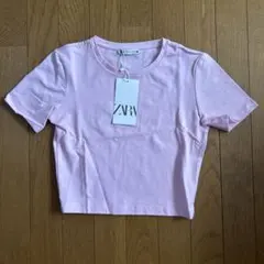 新品 ZARA ピンク クルーネック Tシャツ Sのサムネイル