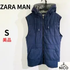 ZARA MAN ザラマン 中綿入り フード付ベスト ネイビー Sサイズ