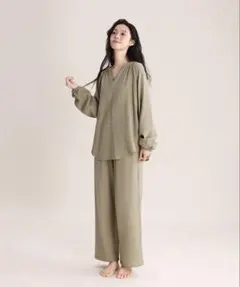 新品パジャマ M長袖レディース上下セット春秋冬ダブルガーゼ 秋冬寝巻き