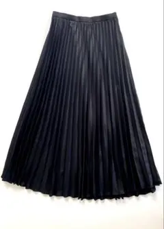 【光沢感あり】プリーツスカート ロング ブラック