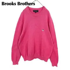 美品 Brooks Brothers ロゴ刺繍コットンニットセーター Ｌ ピンクのサムネイル