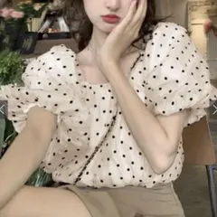ドット柄シアーバルーンスリーブブラウス[ac2247]