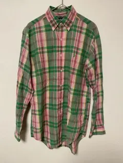 美品】ポロバイラルフローレン マドラスチェックシャツ 80s 緑タグ
