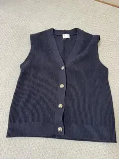 H&M ネイビー リブ編み ニットベスト