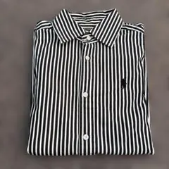 ポロ刺繍入り長袖シャツ ブラック・ホワイト