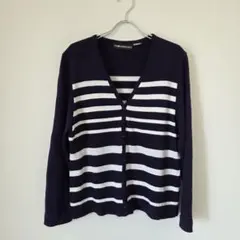 レディース ボーダー カーディガン 【Lサイズ】 ネイビー ニットカーディガン