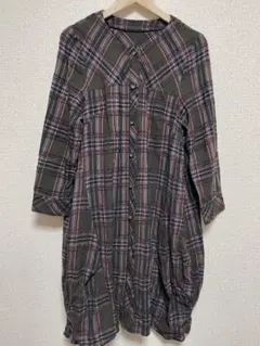 チェック柄 長袖チュニック Aライン