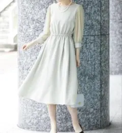 新品タグ付き　ロペピクニック　袖ドットチュールワンピース　グリーン　Mサイズ