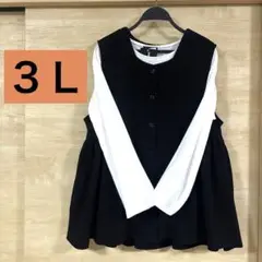 ２点セット♪ ギャザー黒ジレ＆シャツ　大きいサイズ　３Ｌ　新品