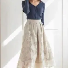 神戸レタススカート　ベージュ花柄