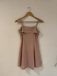 パール装飾 フレアピンクドレス