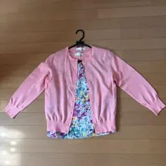 組曲　ピンク カーディガン フラワープリント トップス セット