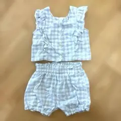 コトリ 水色 チェック セットアップ 80
