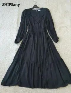 SHIPSany シップスエニィ ロングワンピース フレア フリル ブラック F