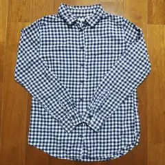 ユニクロ ギンガムチェック フランネル長袖シャツ ネイビー Ｓサイズ