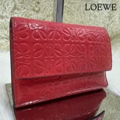 ✨美品✨ロエベ 三つ折り財布 リピートアナグラム ピンク バーティカル エナメル