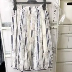 花柄ストライプひざ下丈スカート
