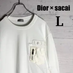美品✨Dior×sacaiロゴ刺繍サイドスリット ナイロン切替 長袖Tシャツ Lのサムネイル