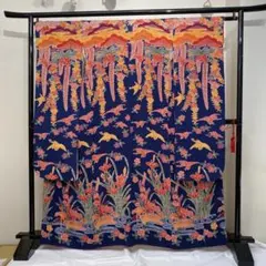 振袖まつり　紅型　振袖 紺地 鶴 藤のサムネイル