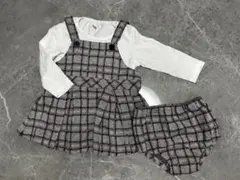 【80サイズ】チェック柄 サロペットスカート＋インナーパンツ 2点セット／女の子