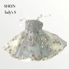 SHEINシーイン／オーガンジー キャミワンピース 花柄刺繍 リボンストラップ