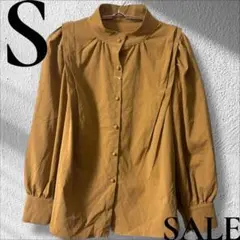「即日発送」S Dazyブラウン長袖シャツ スタンドカラー フリル袖