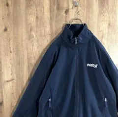 ヴィンテージ　ジャケット　フルジップ　刺繍ロゴ　裏地フリース　ネイビー　L28