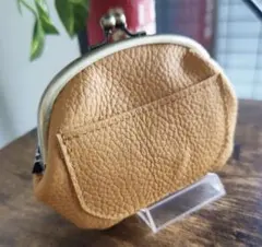 最終　がま口ミニ財布　キャメル　ハンドメイド　新品・未使用品　シボ ハッキリめ