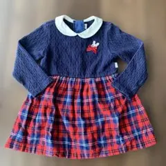 ミキハウス90ネイビー チェック柄 ワンピースべべプティマイン