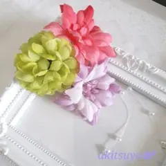 卒業式 浴衣 髪飾り 黄緑 4点セット 小花お色選べます  クリップピン Ｕピン