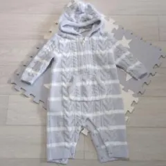 【即日発送】gelatopique／グレー×ホワイト　くまさんロンパースふわもこ