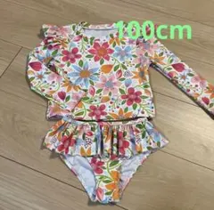 【美品】花柄✨長袖ビキニ水着 100cm おんなのこ