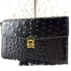 美品✨クラッチバッグ セカンドバッグ オーストリッチ ストラップ付き カギ