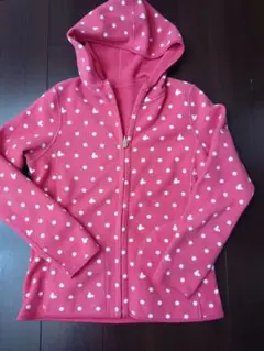 ユニクロ　ピンク 水玉 フリースジャケット フード付き　リバーシブル
