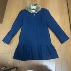 ネイビー フレアコート ファー付き
