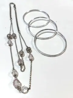 シルバーカラーネックレスとバングル4点セット平成レトロアクセサリー