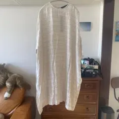 お値下げ【ミズイロインド/値札付き】ボーダー半袖カットソーワンピース