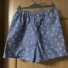 ショートパンツ　短パン　半パン　キュロット　青地　白　水色　小花　ハンドメイド