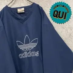 レアUS古着90s○アディダス 刺繍プルオーバーナイロンジャケット ネイビーXL