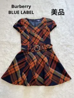 美品　バーバリーブルーレーベル　半袖ウールワンピースノバチェックホースロゴ　M