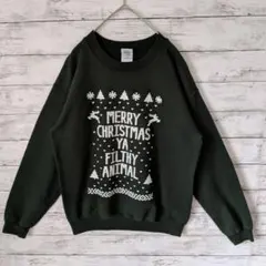 アメリカ古着スウェットプルオーバートレーナー　クリスマス　SグリーンD151