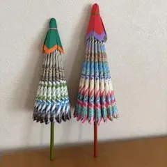 ミニチュア傘　和風　紙　昭和レトロ　平成　さげもん　2本セット　まとめ売り